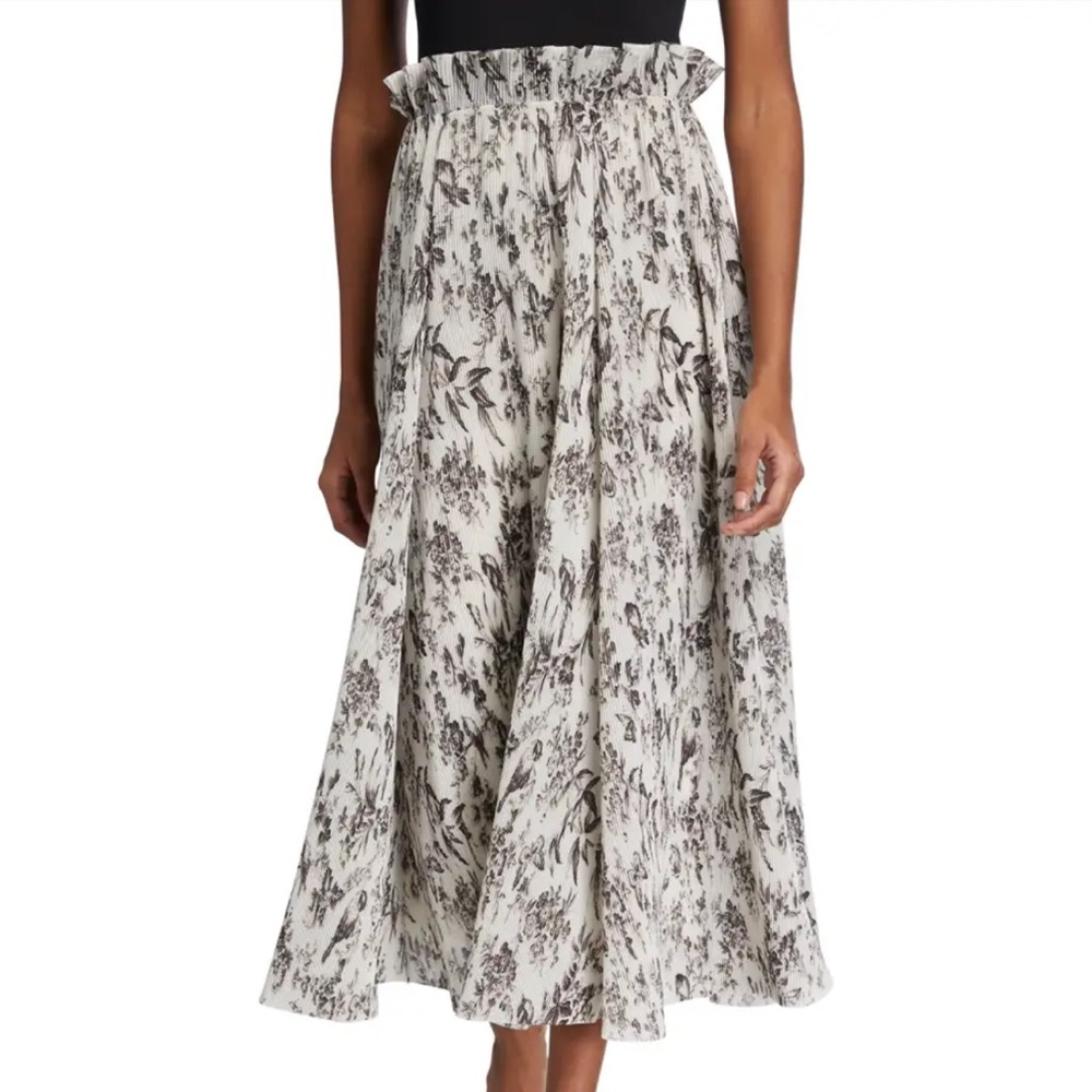 ZIMMERMANN Wild Botanica Floral-Print Plissé-Crepe Midi Skirt - Ivory - Picture 1 of 6